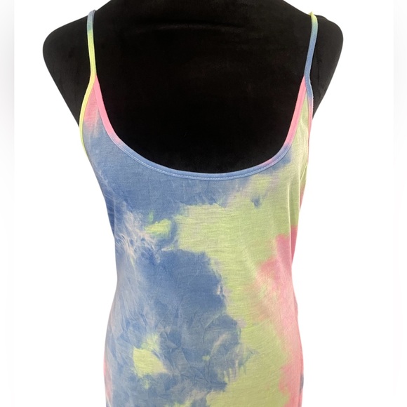 Tie Dye pink, blue, neon yellow, Fitted Dress,Spaghetti straps, Summer, Large - Picture 4 of 9